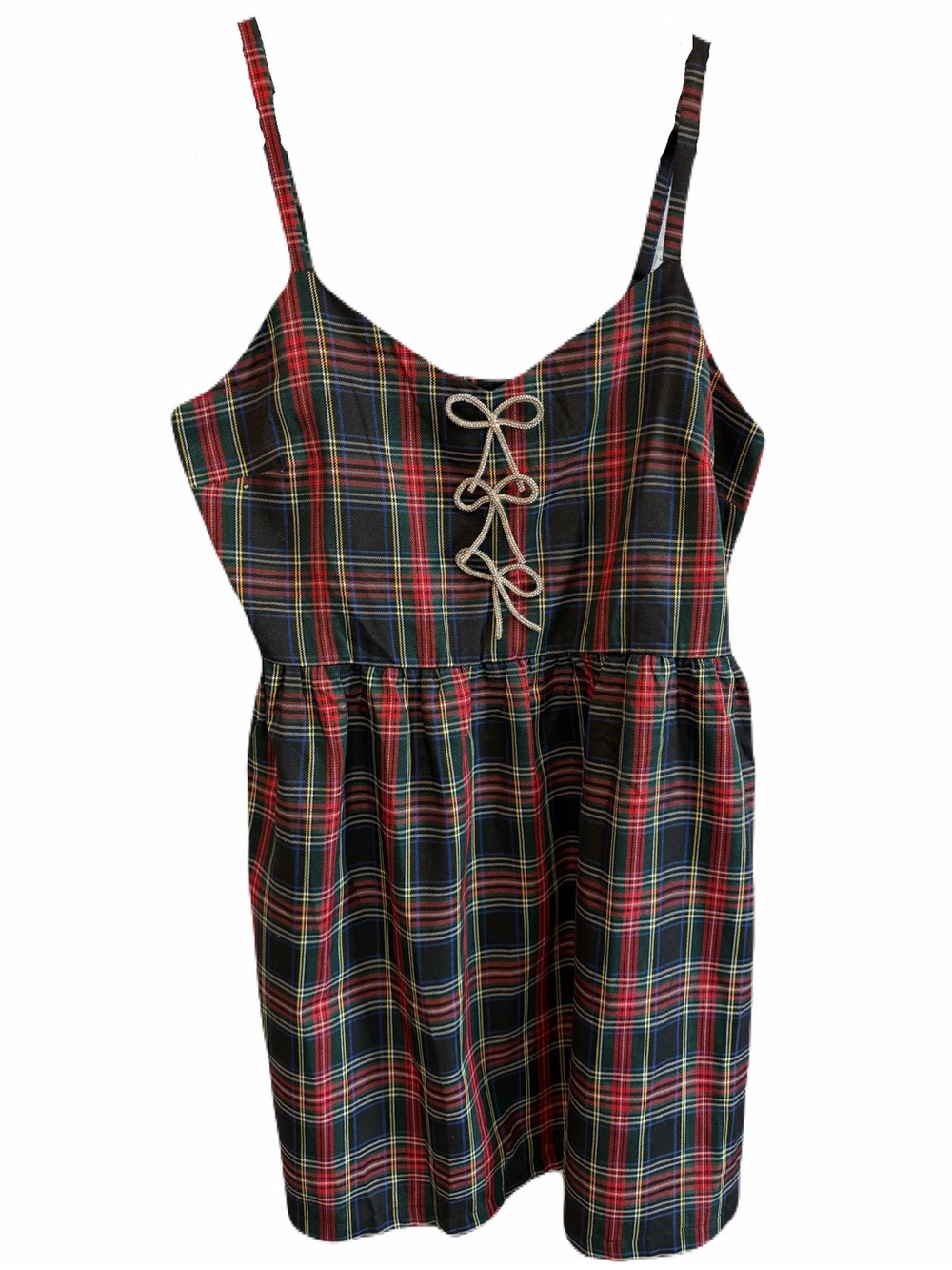 Oddi Curvy Plaid Rhinestone Bow Babydoll Dress 2X NWT Red Green Tartan